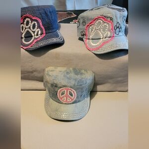 New Cadet rhinestone adjustable Paw or peace caps each sold separately